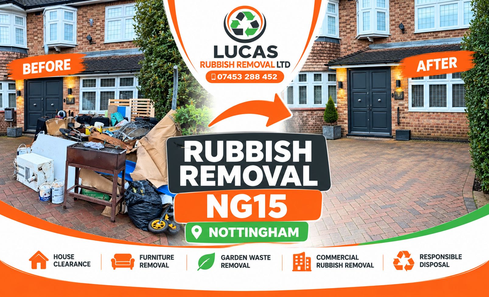 Rubbish removal NG15 Nottingham before and after clearance by Lucas Rubbish Removal